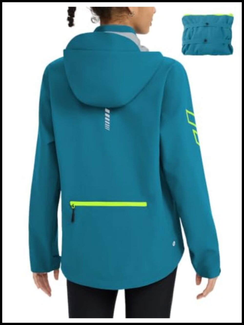 Waterproof Packable Cycling Rain Jacket Hood Reflective Lightweight